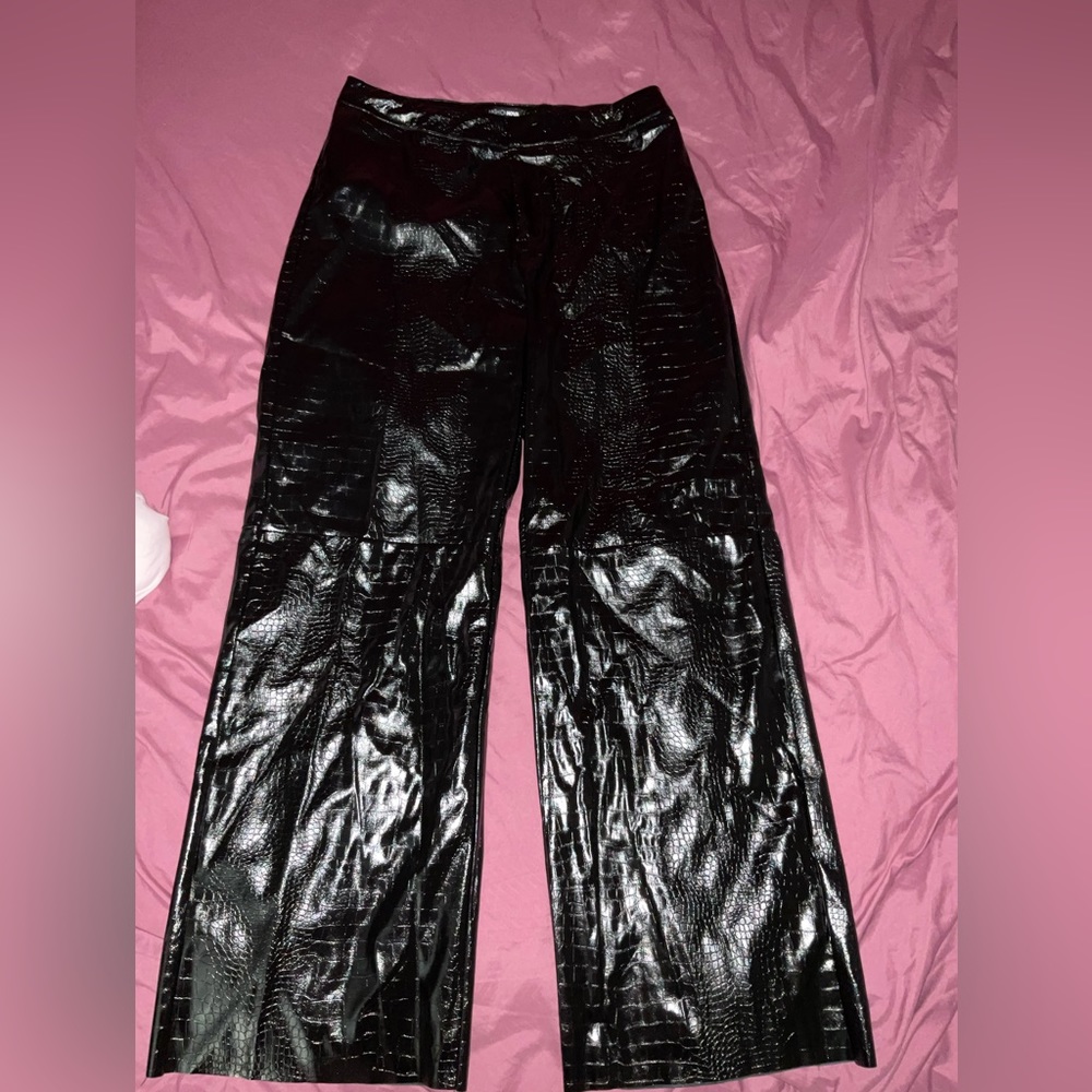 Black faux leather crocodile print pants, NEW WITH TAGS
